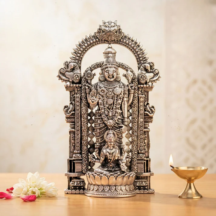 Silver Plated Shri Venkateswara & Mahalakshmi Idol